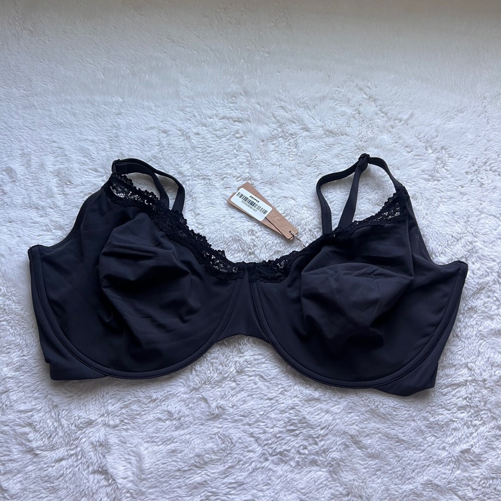 SKIMS Fits Everybody Lace Unlined Demi Bra Onyx Black Size 44H BA-DEM-4130 NEW